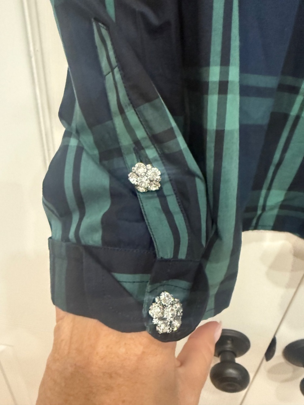 J. Crew Fresco Top With Jewel Buttons In Black Watch Tartan Plaid - Picture 8 of 9